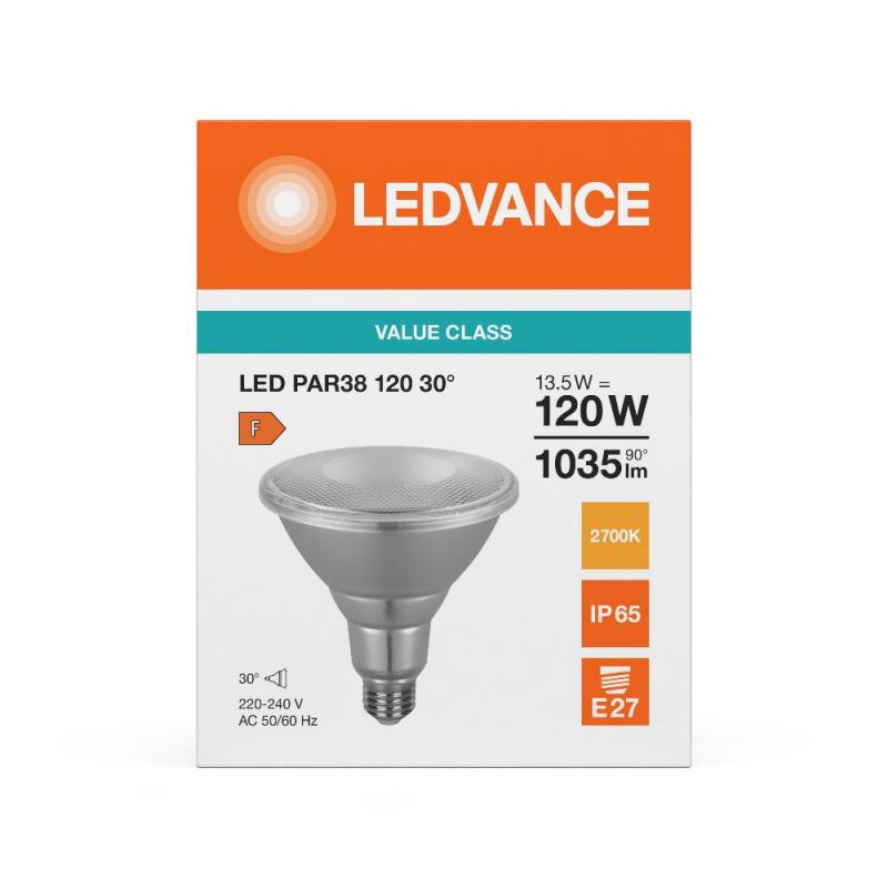 Ledvance E27 PAR38 Reflektor 30° 13,5W wie 120W Strahler mit warmweißem Licht 2700K IP65